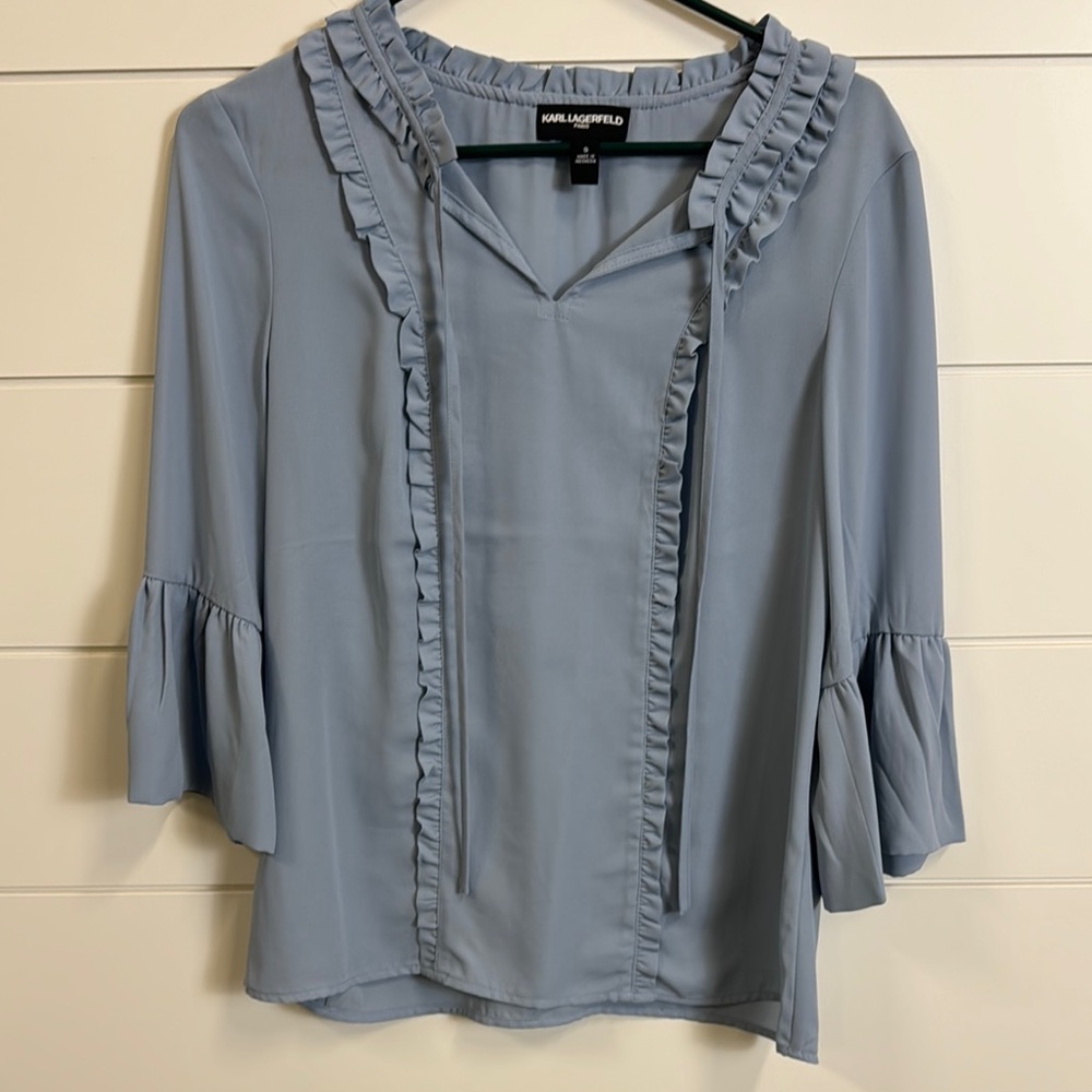 Karl Lagerfeld Women's Blue Ruffle Top